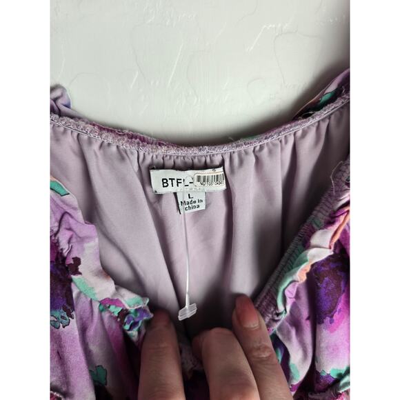 Anthropology BTFL life off the shoulder Foral Mini Dress size Large - Picture 3 of 7